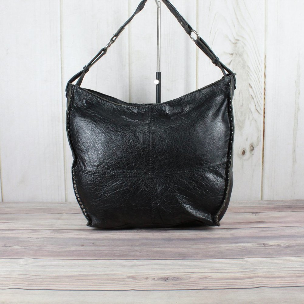 The Sak Black Leather Slouchy Studded Hobo Shoulder Bag Purse Handbag - Picture 11 of 12